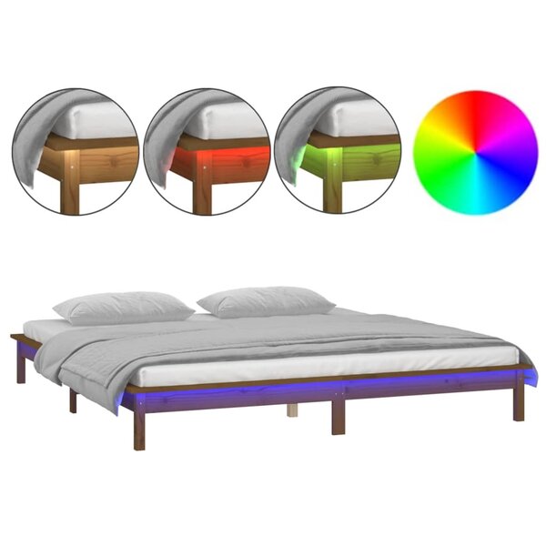 vidaXL Cadre de lit à LED sans matelas 160x200 cm bois massif