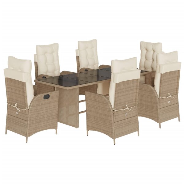 vidaXL Ensemble à manger de jardin et coussins 7 Pièces beige poly rotin