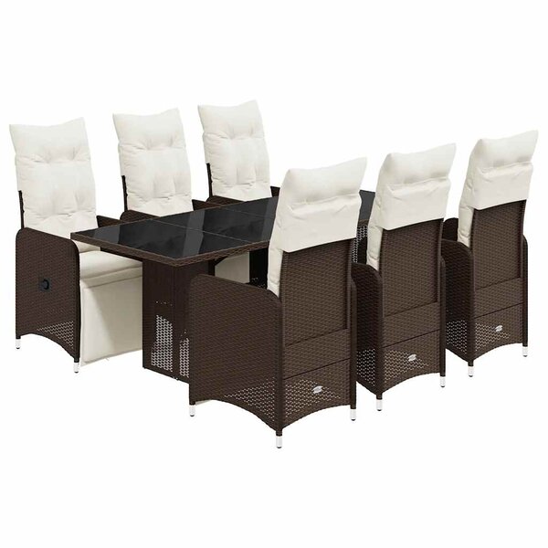 vidaXL Ensemble de bistro de jardin 7 Pièces coussins marron poly rotin