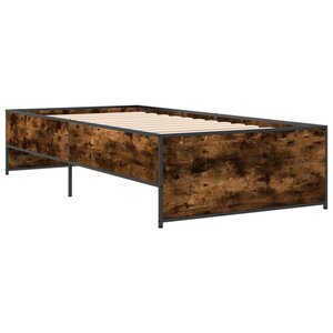 vidaXL Cadre de lit chêne fumé 75x190 cm bois d'ingénierie et métal