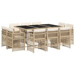 vidaXL Ensemble à manger de jardin et coussins 11 Pièces beige poly rotin
