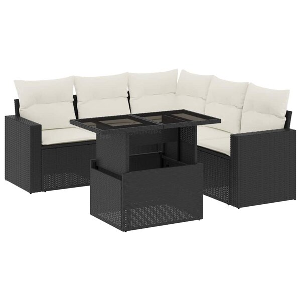 vidaXL Salon de jardin 6 Pièces avec coussins noir résine tressée