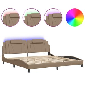 vidaXL Cadre de lit avec lumières LED cappuccino 200x200 cm similicuir