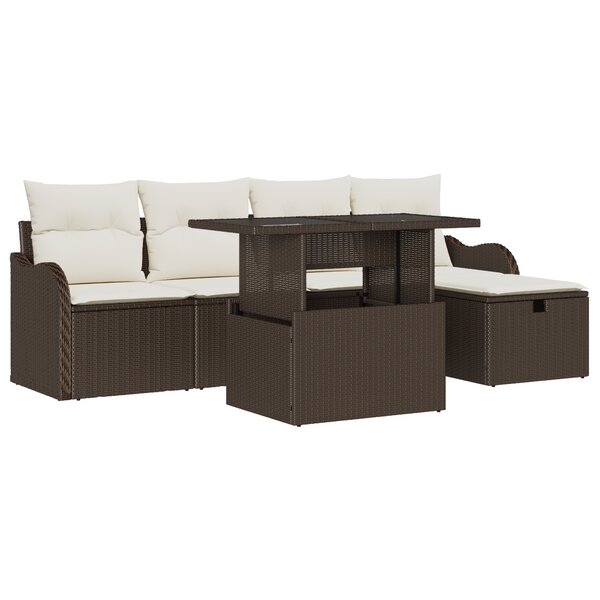 Ensemble de Sofa de Jardin 6 Pièces avec Coussins Marron Poly Rattan