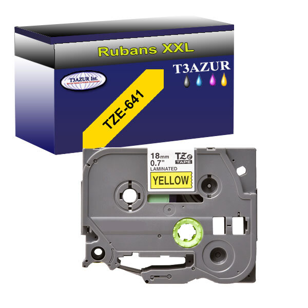 Ruban pour étiquettes laminées génériques Brother Tze-641 pour étiqueteuses P-touch - Texte noir sur fond jaune