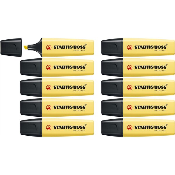 Surligneur BOSS ORIGINAL Pastel Pointe Biseautée 2-5 mm Jaune Pastel x 10 STABILO