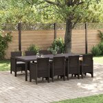 vidaXL Ensemble de Salle à Manger de Jardin de 9 Pièces avec Coussins Marron Poly Rotin