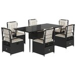vidaXL Ensemble à manger de jardin coussins 7Pièces Noir Résine tressée