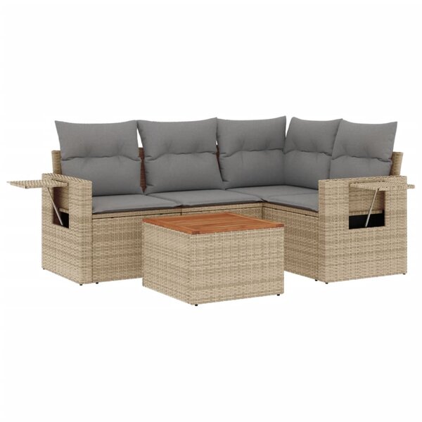 vidaXL Salon de jardin avec coussins 5 Pièces beige résine tressée
