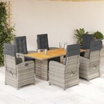 vidaXL Ensemble à manger de jardin et coussins 7 Pièces gris rotin