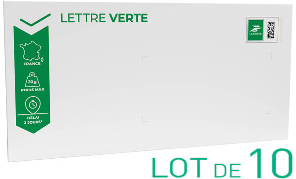 Prêt-à-Poster - Lettre Verte - 20g - Format DL - Enveloppes en lot de 10