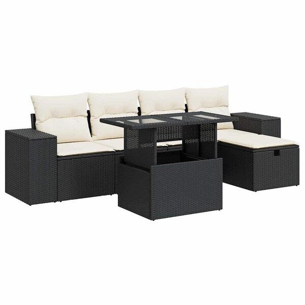 vidaXL Salon de jardin 6 Pièces avec coussins noir résine tressée