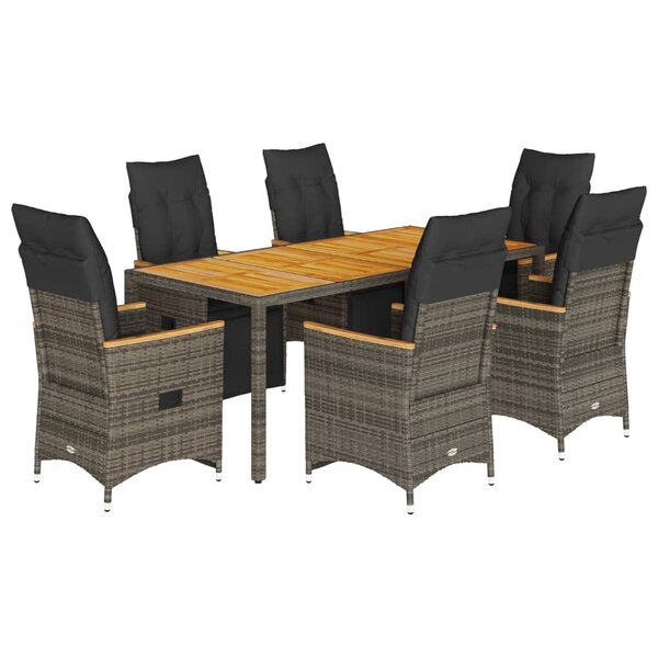 vidaXL Ensemble de bistro de jardin 7 Pièces coussins gris poly rotin