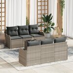 vidaXL Ensemble de Canapé de Jardin 7 Pièces avec Coussins Gris Clair Poly Rattan