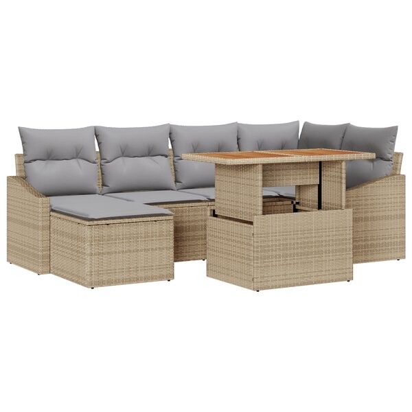 vidaXL Set de 7 canapés de jardin avec coussins beige en poly rotin