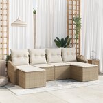 vidaXL Ensemble de canapé de jardin 6 pièces avec coussins en beige poly rotin