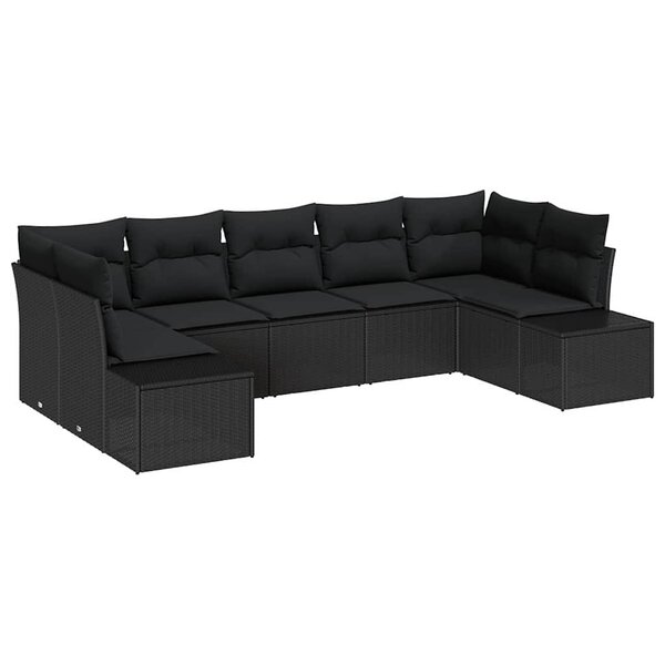 vidaXL Ensemble de canapé de jardin 7 Pièces Noir 289 x 154 x 85 cm