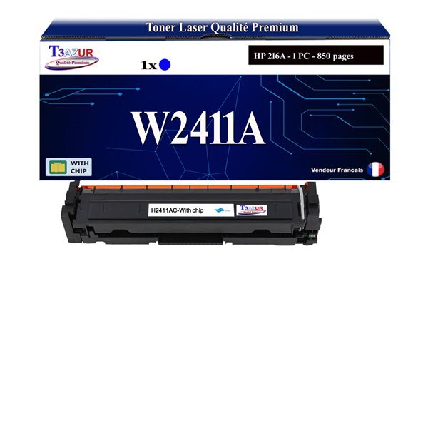 T3AZUR - 216A Toner compatible avec W2411A Cyan compatible avec HP Color LaserJet Pro MFP M182n  M183fw Cyan