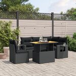 vidaXL Salon de jardin 6 Pièces avec coussins noir résine tressée