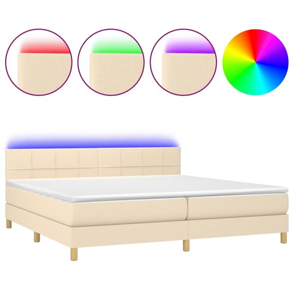 vidaXL Sommier à lattes de lit et matelas et LED Crème 200x200cm Tissu