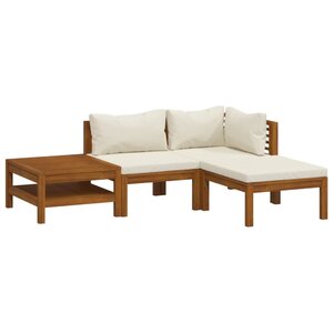 vidaXL Salon de jardin 4 Pièces avec coussin crème Bois d'acacia solide