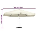 vidaXL Parasol de jardin avec mât en aluminium 600 cm Blanc sable