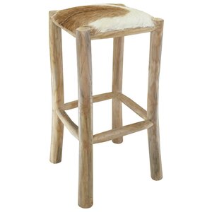 vidaXL Tabouret de bar cuir de chèvre et bois de teck solide