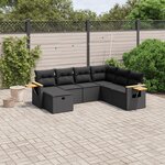 vidaXL Salon de jardin 7 Pièces avec coussins noir résine tressée