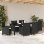 vidaXL Ensemble de salle à manger de jardin 7 pièces avec coussins - Rattan poly noir