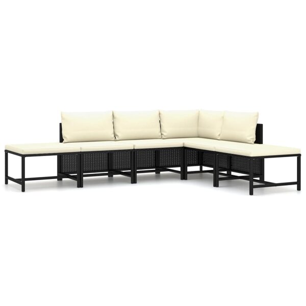 Salon de jardin meuble d'extérieur ensemble de mobilier 6 pièces avec coussins résine tressée noir 02_0016908