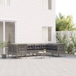 vidaXL Salon de jardin 9 Pièces avec coussins Gris Résine tressée