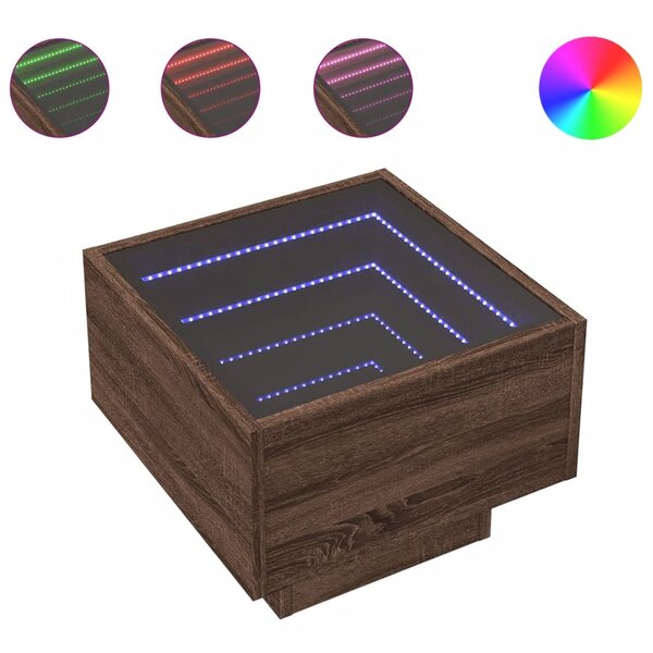 vidaXL Table d'appoint et LED chêne marron 40x40x30 cm bois ingénierie