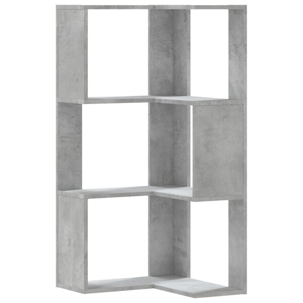 vidaXL Bibliothèque d'angle à 3 niveaux gris béton bois d'ingénierie
