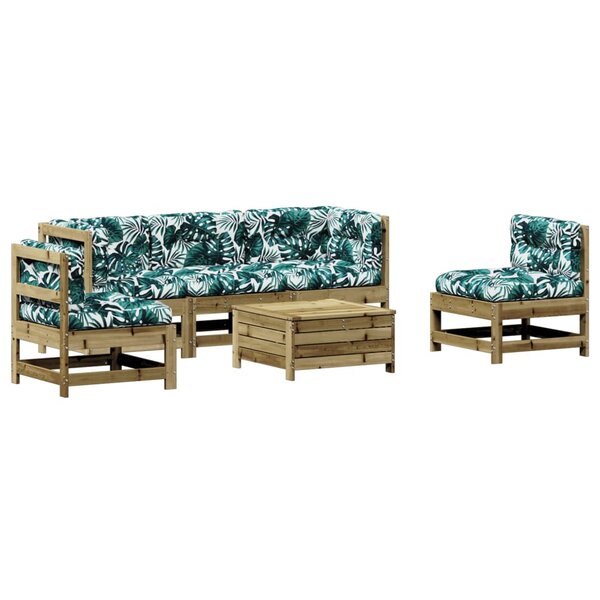 vidaXL Salon de jardin 6 Pièces avec coussins bois de pin imprégné