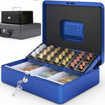 ACROPAQ Caisse monnaie 30x24x9cm- Coffret Monnaie en Acier- Monnayeur  2 clés  Compartiments à monnaie- Poignée de Transport Robuste