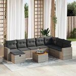 vidaXL Salon de jardin 9 Pièces avec coussins gris résine tressée