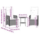 vidaXL Lot de 2 chaises de jardin inclinables avec Table en résine tressée grise