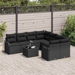 vidaXL Ensemble de canapé de jardin avec coussin 9 Pièces Noir