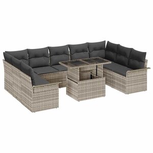 vidaXL Ensemble de canapé de jardin 10 Pièces Gris clair Poly rotin