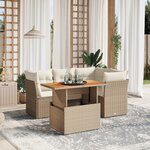 vidaXL Salon de jardin avec coussins 5 Pièces beige résine tressée