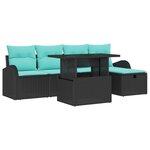 vidaXL Ensemble de canapé de jardin avec coussin 6 Pièces Noir Poly rotin