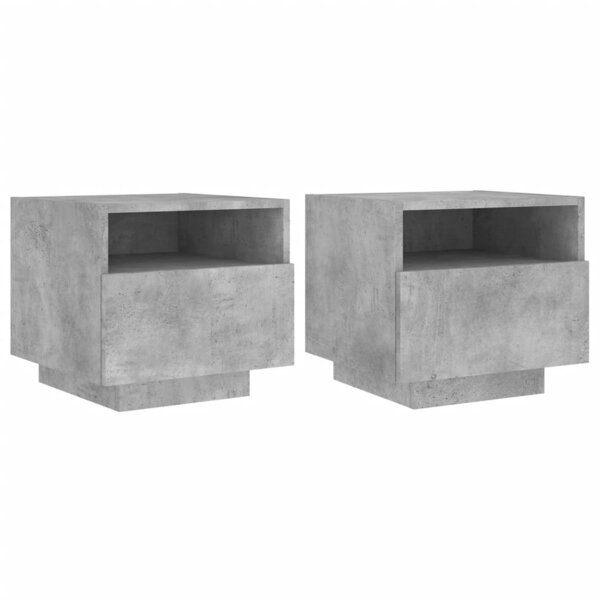 vidaXL Armoires de chevet avec lumières LED 2 Pièces gris béton