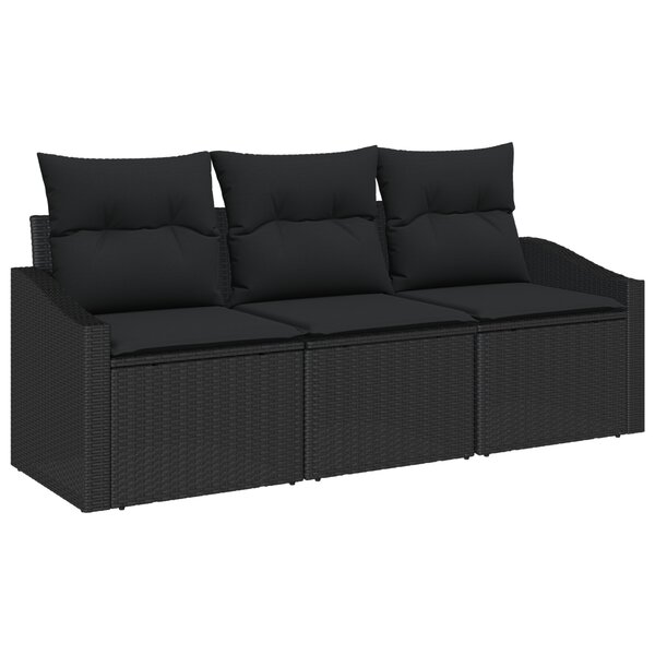 vidaXL Ensemble de salle à manger de jardin 3 pièces avec coussins en poly rattan noir