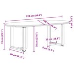 vidaXL Table à manger 220x100x74 cm bois de chêne massif ovale