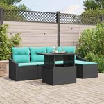 vidaXL Ensemble de canapé de jardin 6 Pièces Noir et Bleu polyrotin