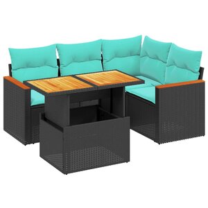 vidaXL Salon de jardin 5 Pièces avec coussins noir résine tressée