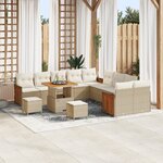 vidaXL Ensemble de canapé de jardin 13 pièces avec coussins en poly rattan beige et acacia