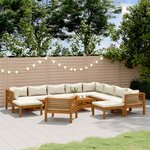 vidaXL Salon de jardin 12 Pièces avec coussin crème Bois d'acacia solide