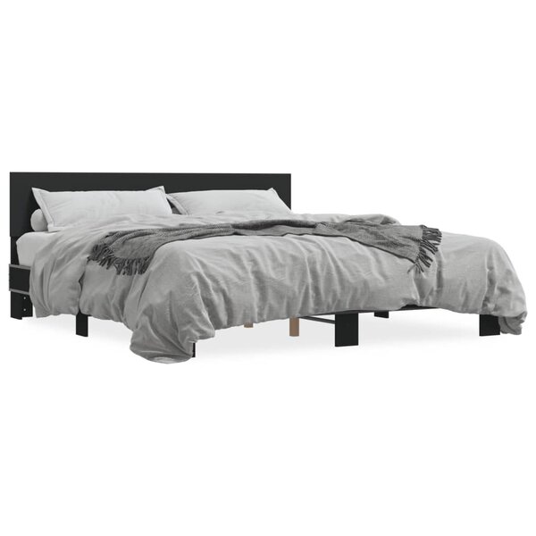 vidaXL Cadre de lit noir 200x200 cm bois d'ingénierie et métal