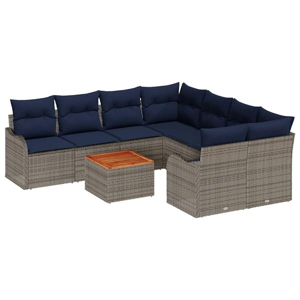 vidaXL Ensemble de canapé de jardin 9 Pièces Gris Poly rotin